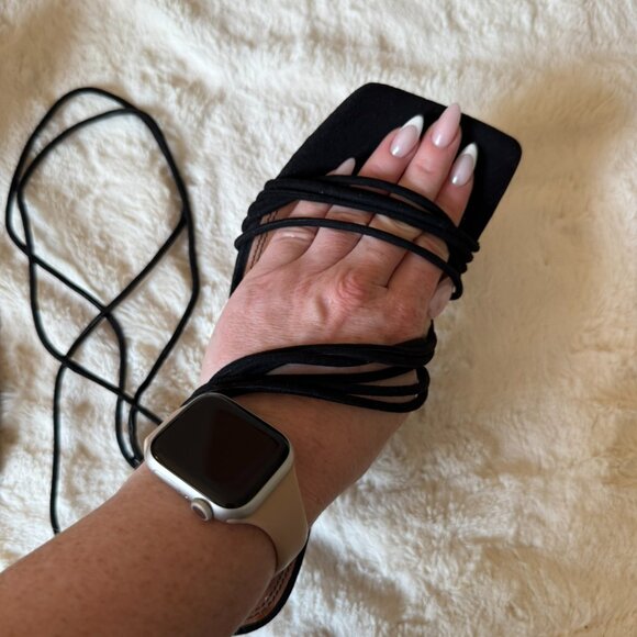 Black Strappy Lace Up Tie Wide Fit Heels - Picture 7 of 9